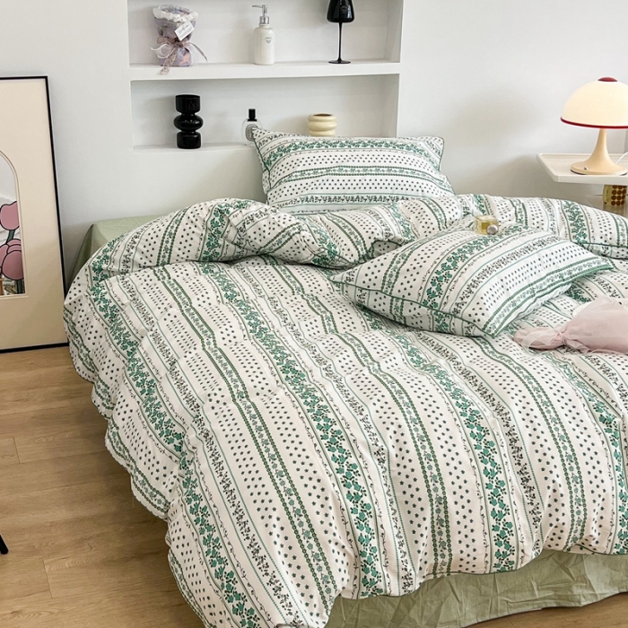 91家纺网 家纺一手货源 找家纺 昔可2022新款嵌绳全棉四件套组图二 藤蔓绿