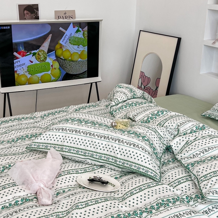 91家纺网 家纺一手货源 找家纺 昔可2022新款嵌绳全棉四件套组图二 藤蔓绿