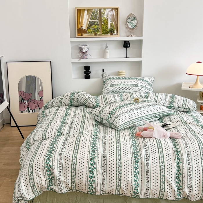 91家纺网 家纺一手货源 找家纺 昔可2022新款嵌绳全棉四件套组图二 藤蔓绿