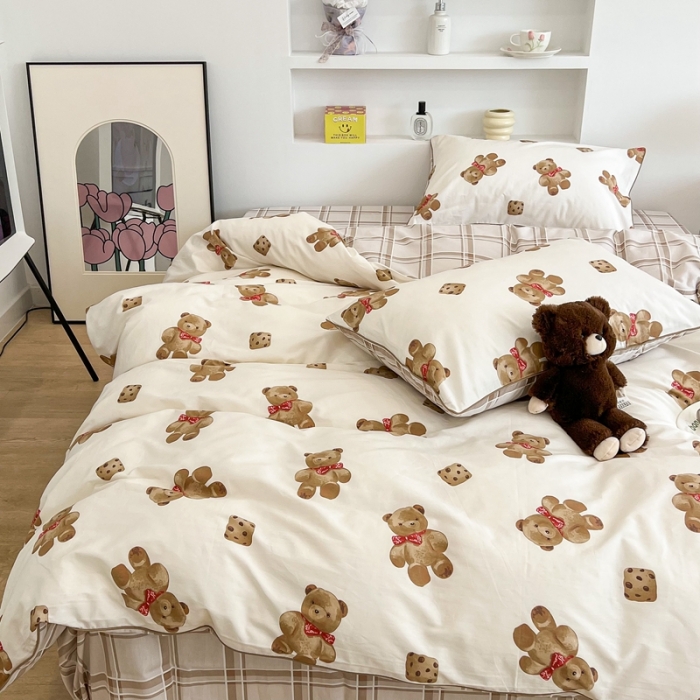 91家纺网 家纺一手货源 找家纺 昔可2022新款嵌绳全棉四件套组图二 熊熊饼干