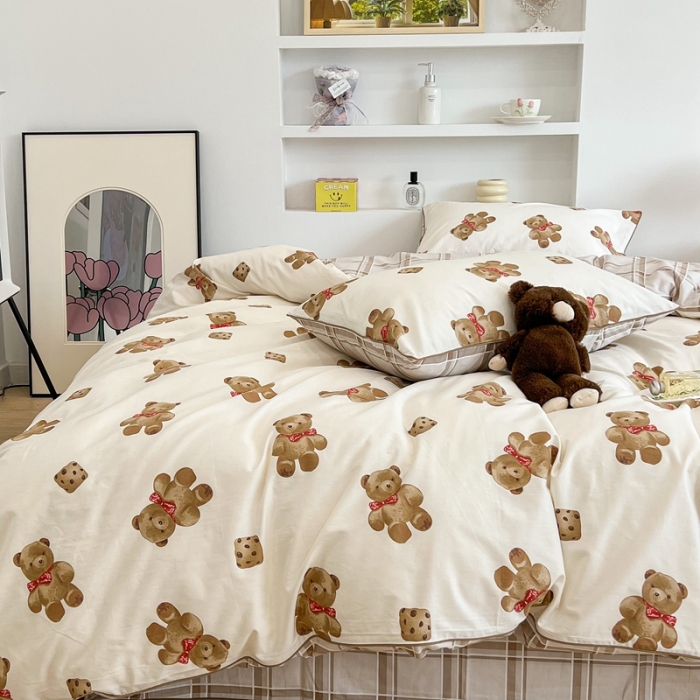 91家纺网 家纺一手货源 找家纺 昔可2022新款嵌绳全棉四件套组图二 熊熊饼干