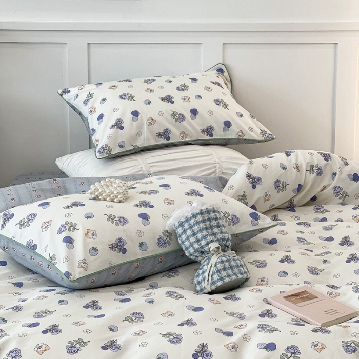 91家纺网 家纺一手货源 找家纺 昔可2022新款嵌绳全棉四件套组图二 紫玫瑰猫猫