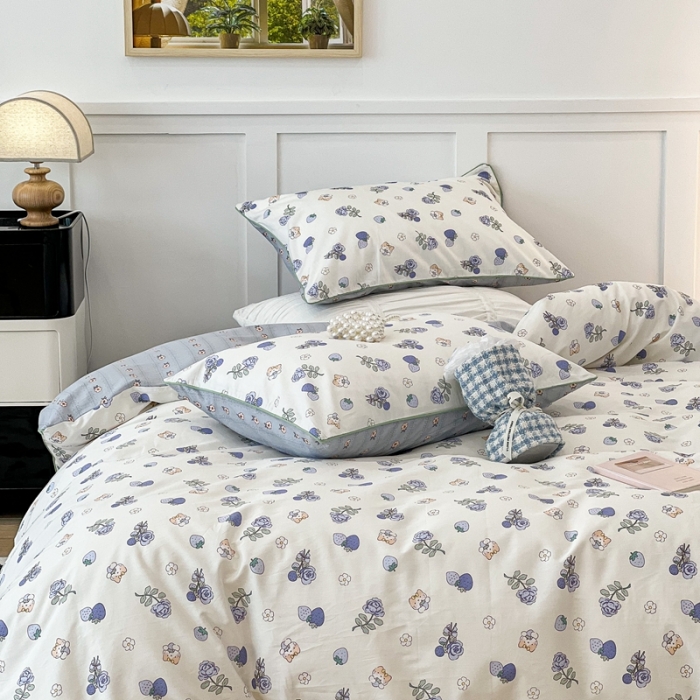 91家纺网 家纺一手货源 找家纺 昔可2022新款嵌绳全棉四件套组图二 紫玫瑰猫猫