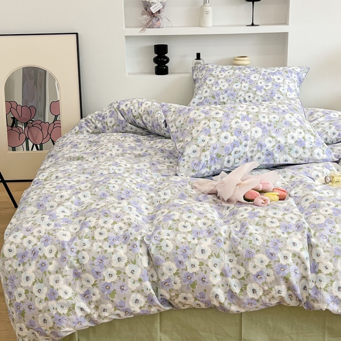 91家纺网 家纺一手货源 找家纺 昔可2022新款嵌绳全棉四件套组图二 紫色香氛