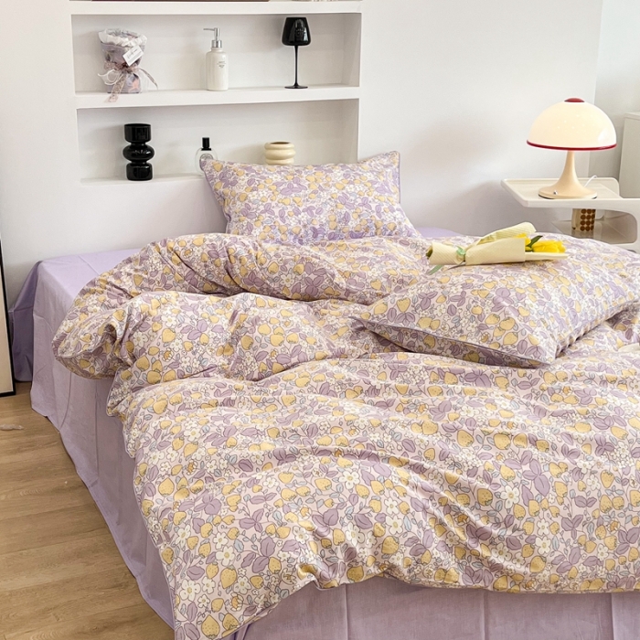 91家纺网 家纺一手货源 找家纺 昔可2022新款嵌绳全棉四件套组图二 紫色小草莓