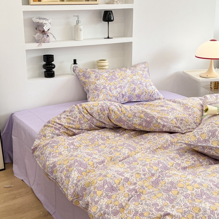 91家纺网 家纺一手货源 找家纺 昔可2022新款嵌绳全棉四件套组图二 紫色小草莓