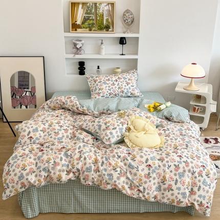 昔可2022新款嵌绳全棉四件套组图二 蘑菇花