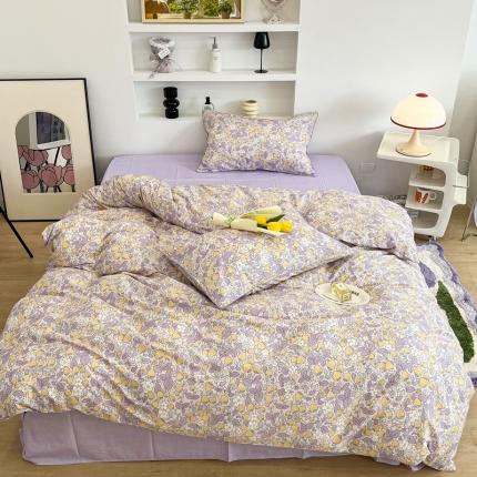 昔可2022新款嵌绳全棉四件套组图二 紫色小草莓