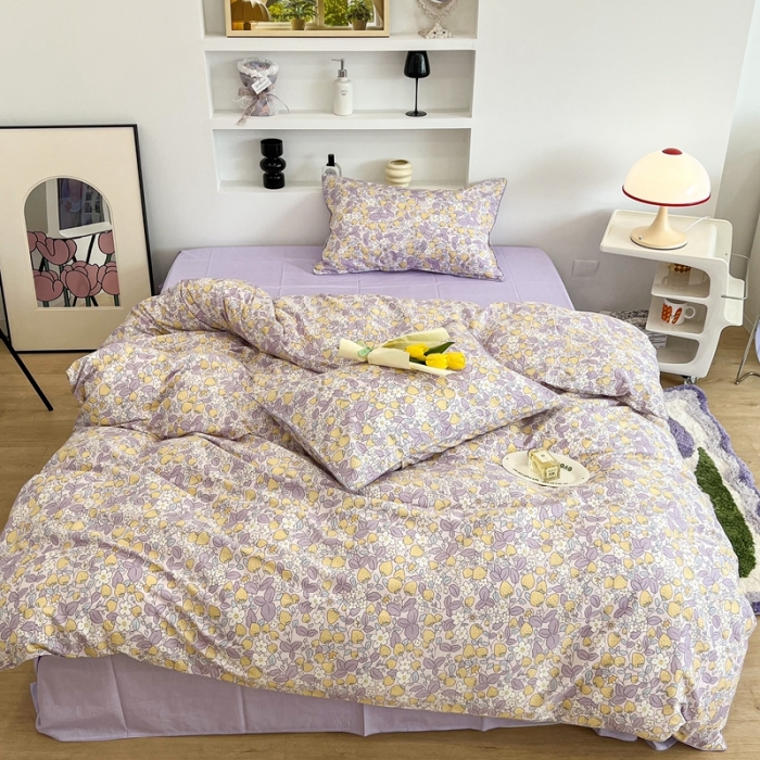 91家纺网 家纺一手货源 找家纺 昔可2022新款嵌绳全棉四件套组图二 紫色小草莓