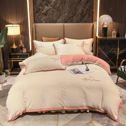 91家纺网 家纺一手货源 找家纺 （总）2025新款牛奶绒纯色双拼四件套床单/床裙/床罩款（轻奢拍摄）