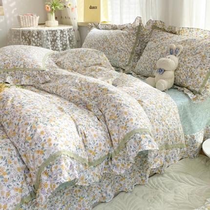 艾唯希家纺 2024新款法式花边纯棉四件套-第二批 沁香-黄