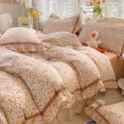 艾唯希家纺 2024新款法式花边纯棉四件套-第二批 婉玉-咖