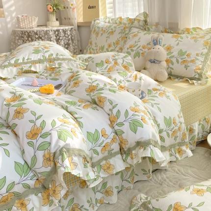 艾唯希家纺2024新款法式花边纯棉四件套-第二批悠然花意-米