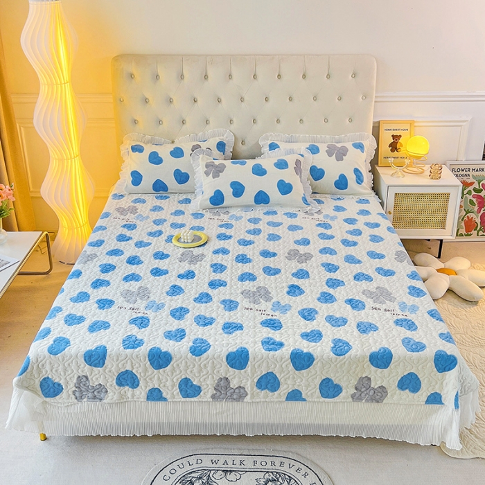 91家纺网 家纺一手货源 找家纺 澳梵  2022新款牛奶绒印花床盖三件套四件套 心心相印