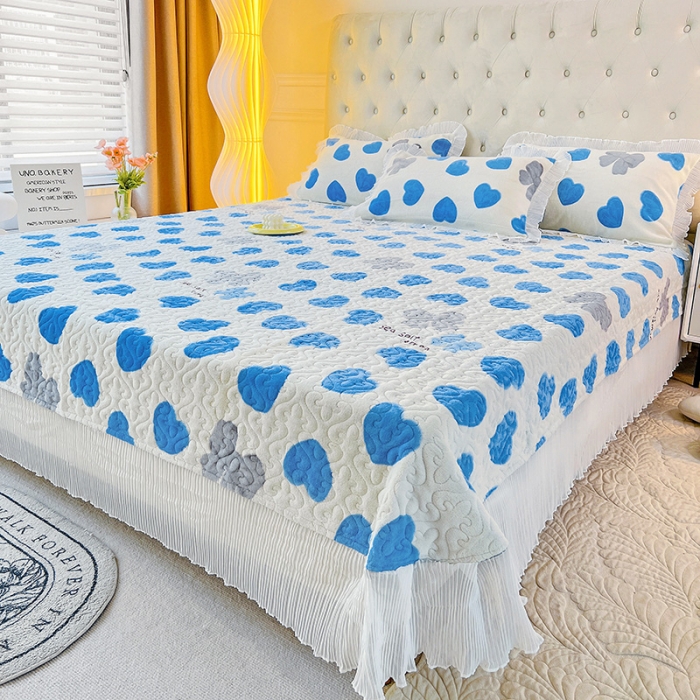 91家纺网 家纺一手货源 找家纺 澳梵  2022新款牛奶绒印花床盖三件套四件套 心心相印