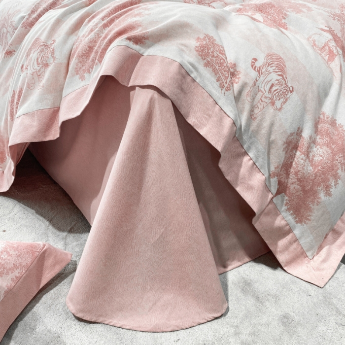 91家纺网 家纺一手货源 找家纺 棉生活 2022新款全棉磨毛宽边系列四件套 丛林秘境-粉