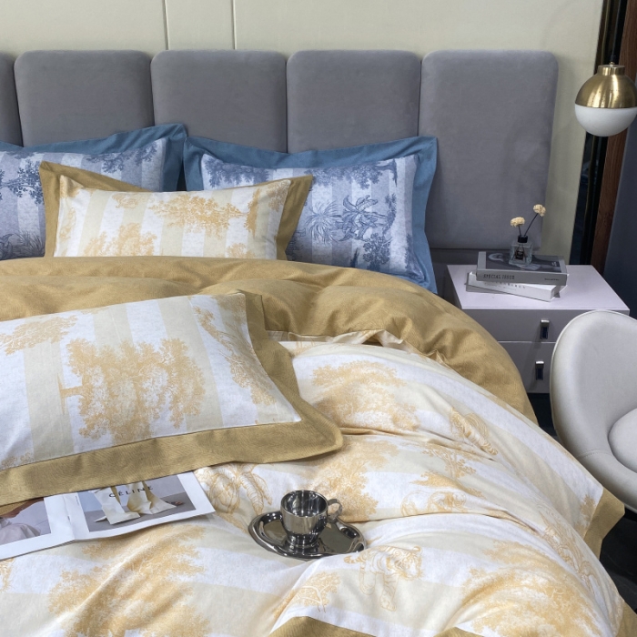 91家纺网 家纺一手货源 找家纺 棉生活 2022新款全棉磨毛宽边系列四件套 丛林秘境-黄