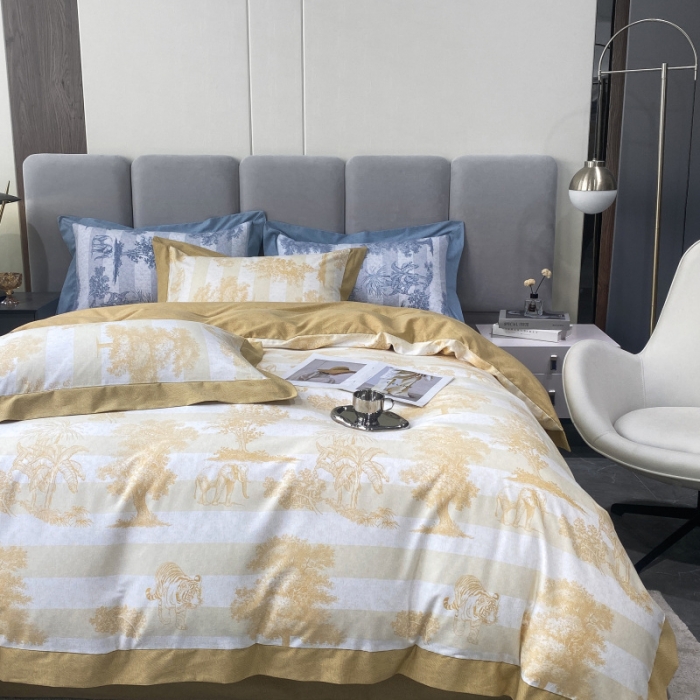 91家纺网 家纺一手货源 找家纺 棉生活 2022新款全棉磨毛宽边系列四件套 丛林秘境-黄