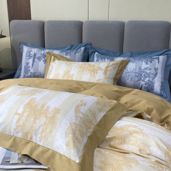 91家纺网 家纺一手货源 找家纺 棉生活 2022新款全棉磨毛宽边系列四件套 丛林秘境-黄