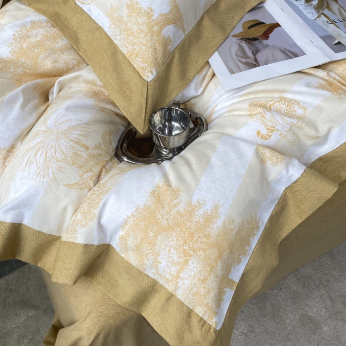 91家纺网 家纺一手货源 找家纺 棉生活 2022新款全棉磨毛宽边系列四件套 丛林秘境-黄