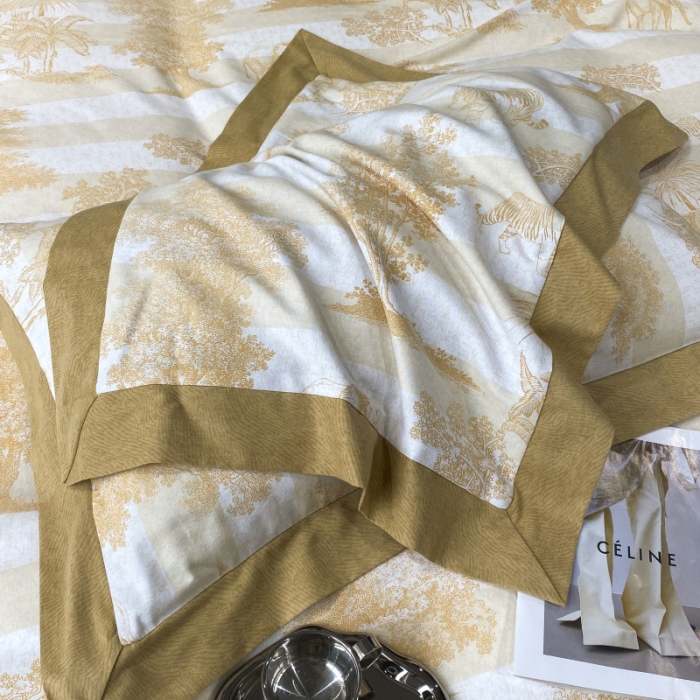 91家纺网 家纺一手货源 找家纺 棉生活 2022新款全棉磨毛宽边系列四件套 丛林秘境-黄