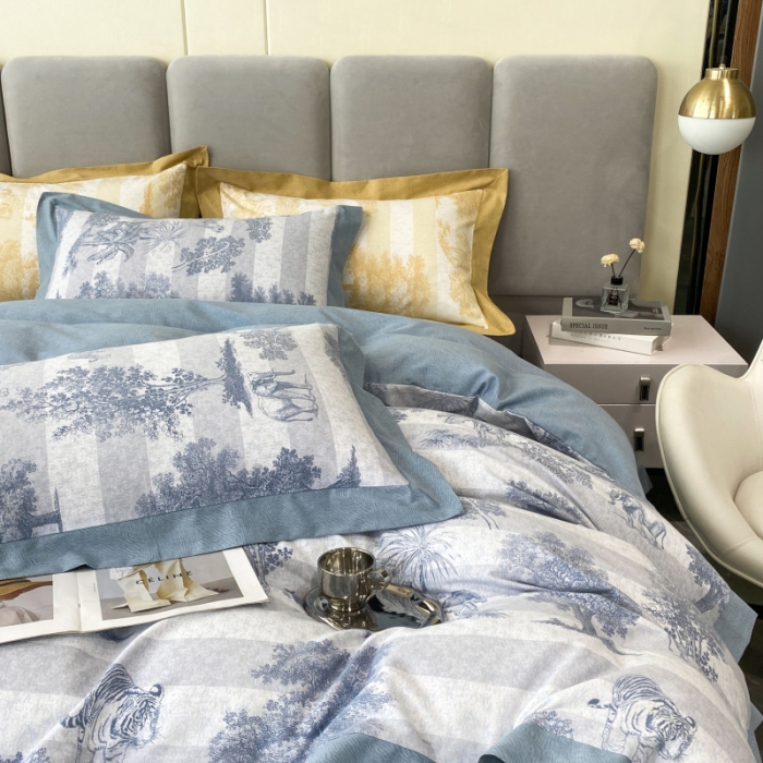 91家纺网 家纺一手货源 找家纺 棉生活 2022新款全棉磨毛宽边系列四件套 丛林秘境-蓝