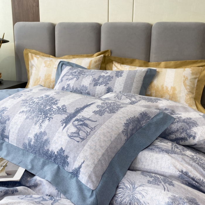 91家纺网 家纺一手货源 找家纺 棉生活 2022新款全棉磨毛宽边系列四件套 丛林秘境-蓝