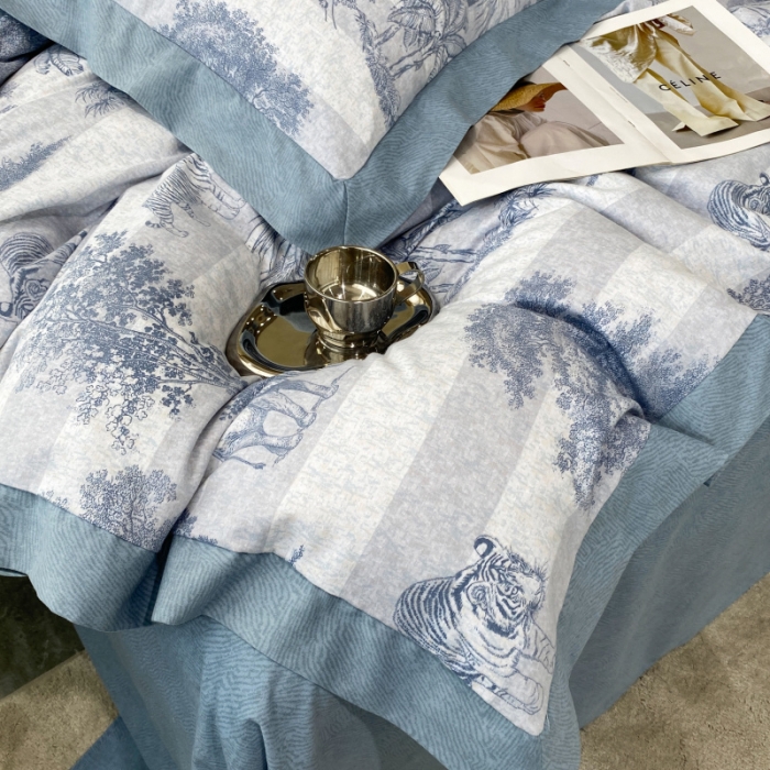 91家纺网 家纺一手货源 找家纺 棉生活 2022新款全棉磨毛宽边系列四件套 丛林秘境-蓝
