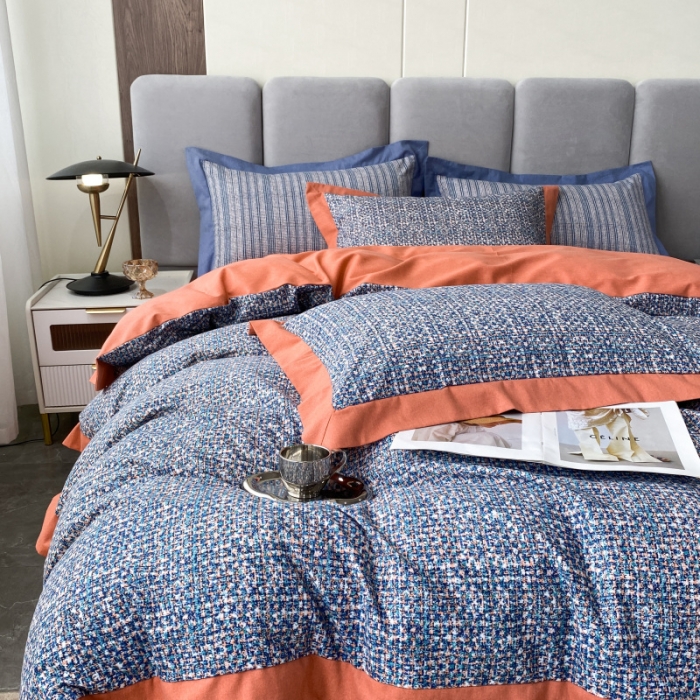 91家纺网 家纺一手货源 找家纺 棉生活 2022新款全棉磨毛宽边系列四件套 小香-桔