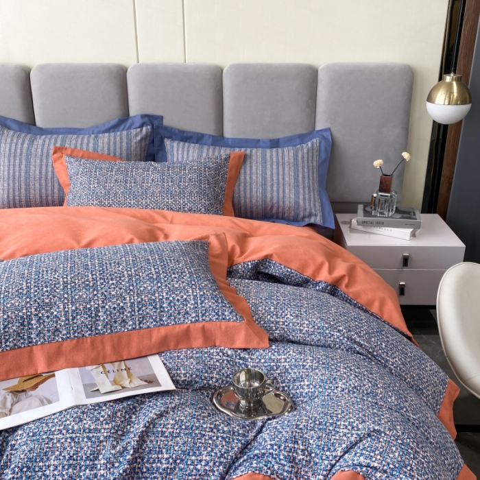 91家纺网 家纺一手货源 找家纺 棉生活 2022新款全棉磨毛宽边系列四件套 小香-桔