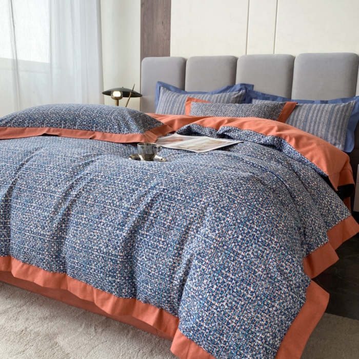 91家纺网 家纺一手货源 找家纺 棉生活 2022新款全棉磨毛宽边系列四件套 小香-桔