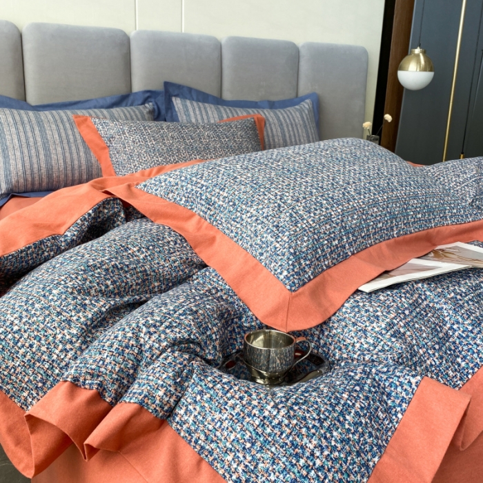 91家纺网 家纺一手货源 找家纺 棉生活 2022新款全棉磨毛宽边系列四件套 小香-桔