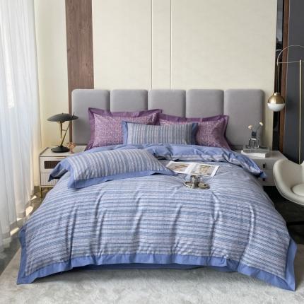 棉生活 2022新款全棉磨毛宽边系列四件套 小香-蓝