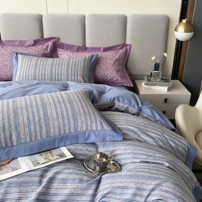 91家纺网 家纺一手货源 找家纺 棉生活 2022新款全棉磨毛宽边系列四件套 小香-蓝