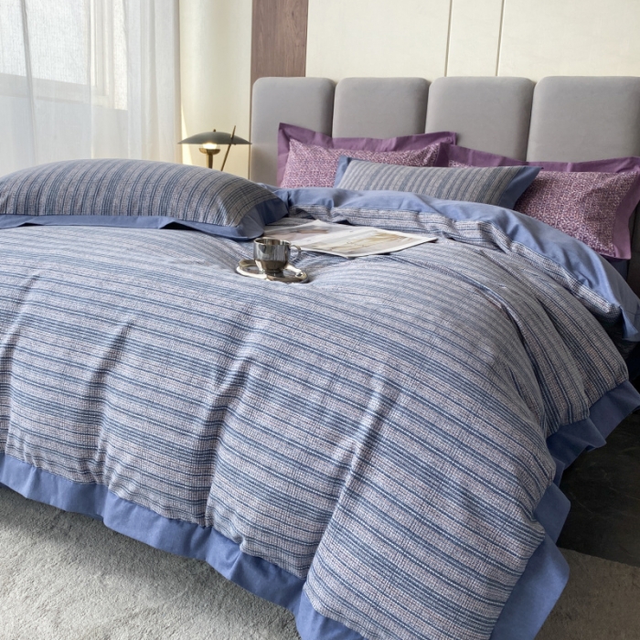 91家纺网 家纺一手货源 找家纺 棉生活 2022新款全棉磨毛宽边系列四件套 小香-蓝