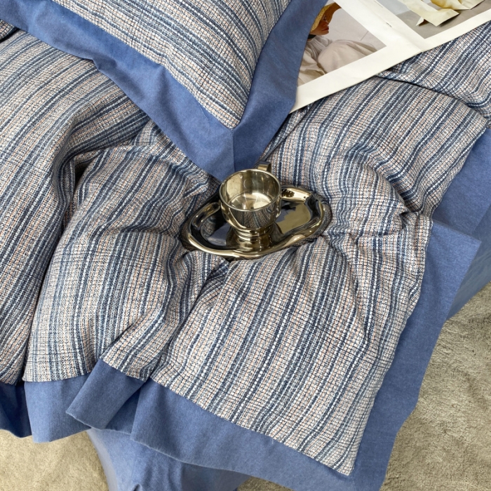 91家纺网 家纺一手货源 找家纺 棉生活 2022新款全棉磨毛宽边系列四件套 小香-蓝