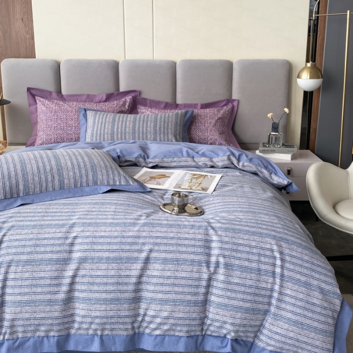 91家纺网 家纺一手货源 找家纺 棉生活 2022新款全棉磨毛宽边系列四件套 小香-蓝