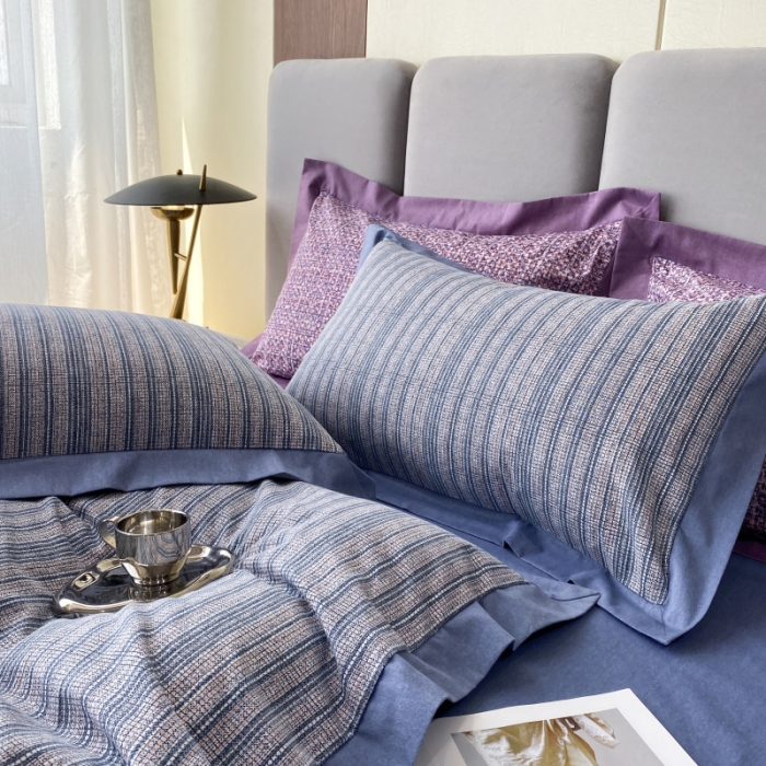 91家纺网 家纺一手货源 找家纺 棉生活 2022新款全棉磨毛宽边系列四件套 小香-蓝