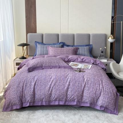 棉生活 2022新款全棉磨毛宽边系列四件套 小香-紫