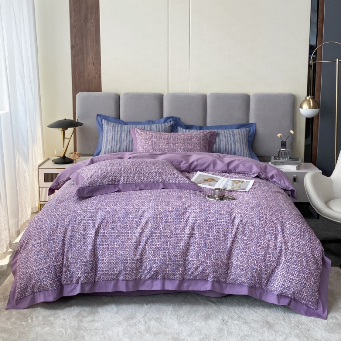 91家纺网 家纺一手货源 找家纺 棉生活 2022新款全棉磨毛宽边系列四件套 小香-紫