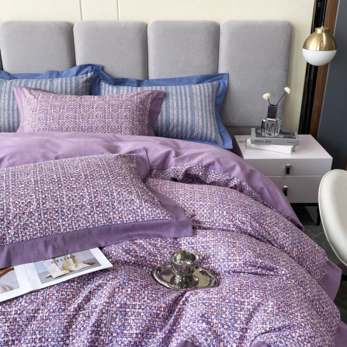 91家纺网 家纺一手货源 找家纺 棉生活 2022新款全棉磨毛宽边系列四件套 小香-紫