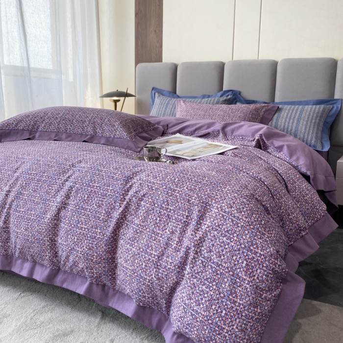 91家纺网 家纺一手货源 找家纺 棉生活 2022新款全棉磨毛宽边系列四件套 小香-紫