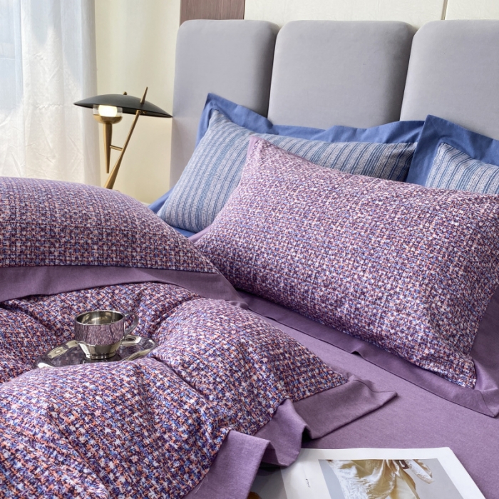 91家纺网 家纺一手货源 找家纺 棉生活 2022新款全棉磨毛宽边系列四件套 小香-紫