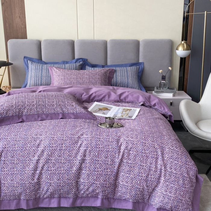 91家纺网 家纺一手货源 找家纺 棉生活 2022新款全棉磨毛宽边系列四件套 小香-紫