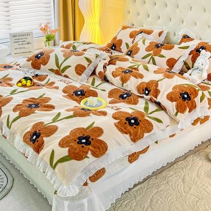 91家纺网 家纺一手货源 找家纺 （总）澳梵  2022新款韩版印花牛奶绒床盖三件套四件套