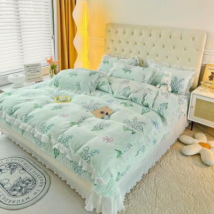 91家纺网 家纺一手货源 找家纺 （总）澳梵  2022新款韩版印花牛奶绒床盖三件套四件套