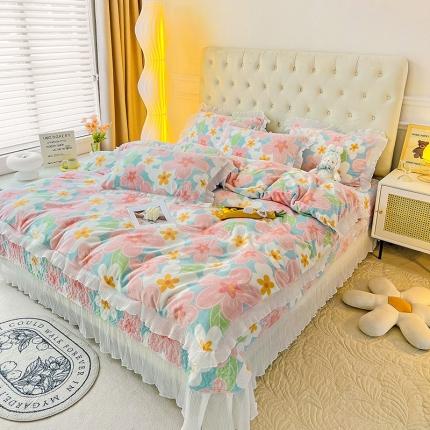 91家纺网 家纺一手货源 找家纺 （总）澳梵  2022新款韩版印花牛奶绒床盖三件套四件套