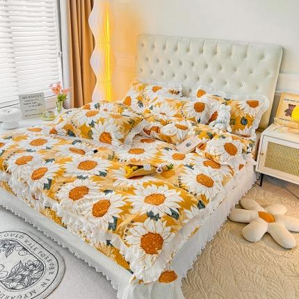 91家纺网 家纺一手货源 找家纺 （总）澳梵  2022新款韩版印花牛奶绒床盖三件套四件套