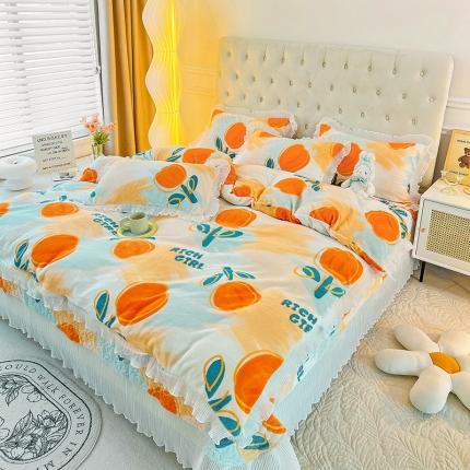 91家纺网 家纺一手货源 找家纺 （总）澳梵  2022新款韩版印花牛奶绒床盖三件套四件套