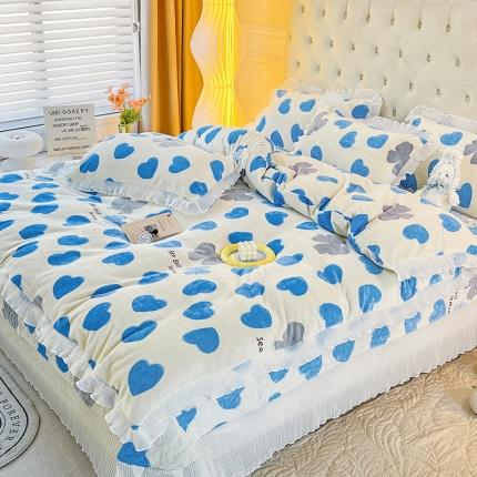 91家纺网 家纺一手货源 找家纺 澳梵  2022新款牛奶绒印花床盖三件套四件套 心心相印